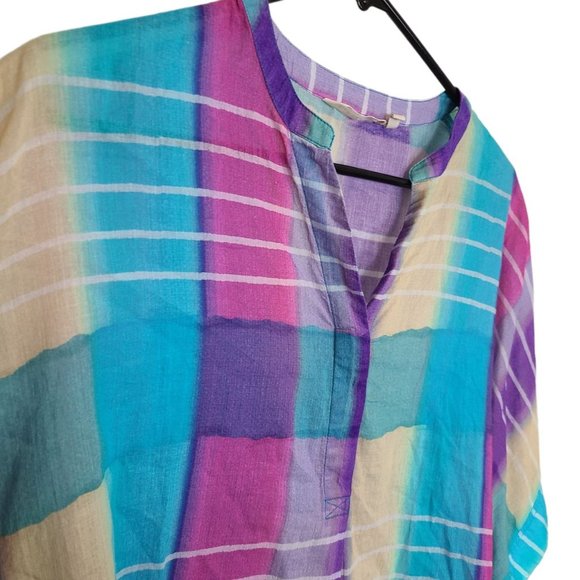 Soft Surroundings Blouse Tunic Top Painterly Plaid Shirt Multicolor Womens M - Picture 6 of 9